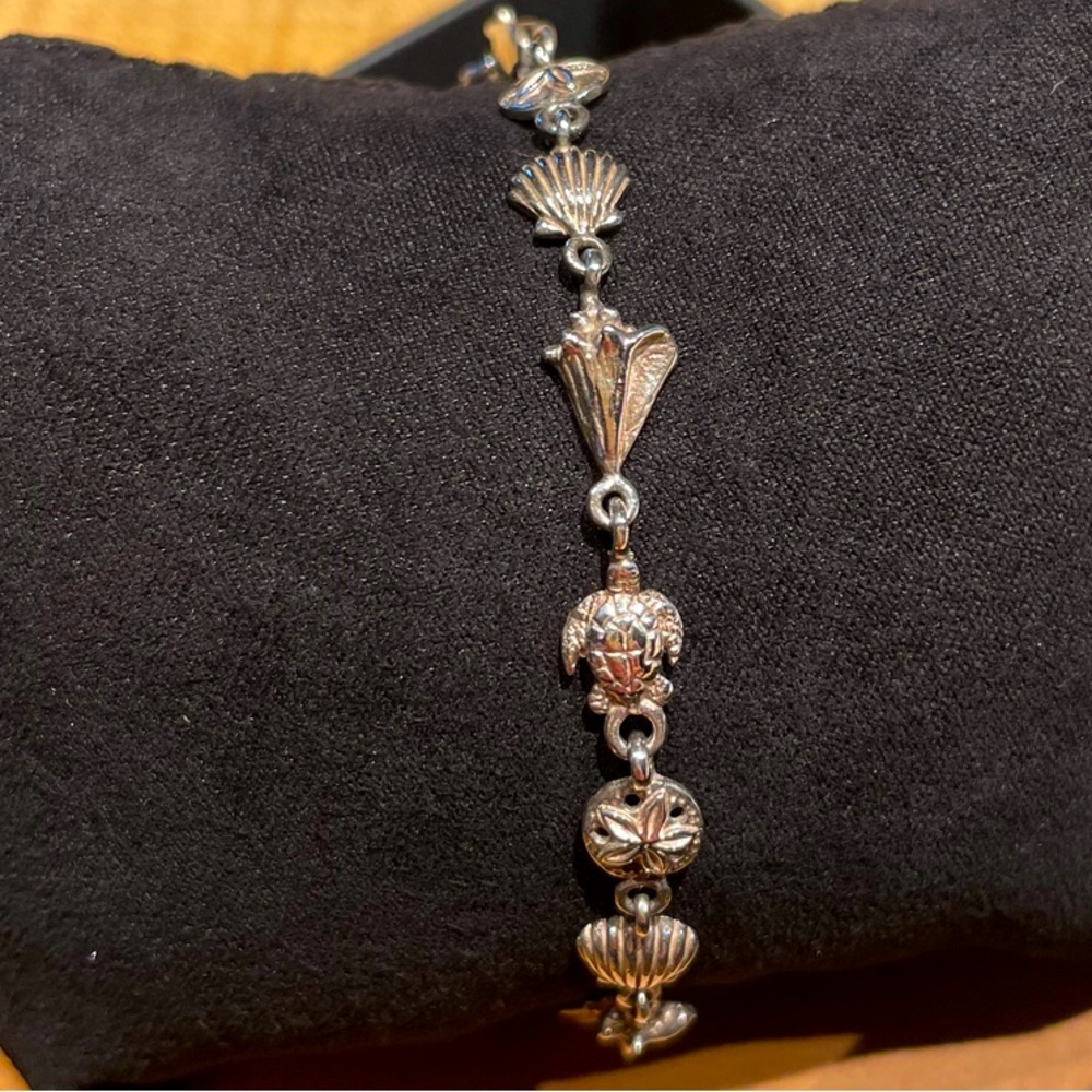 Vintage Sterling Silver Seashell Sand Dollar Turtle Bracelet